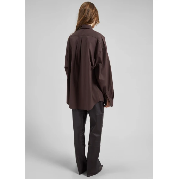The Frankie Shop Jorhat Shirt - Dark Brown - Oversized Minimalist Tops in Beige - Shop at Luxury Shoes 