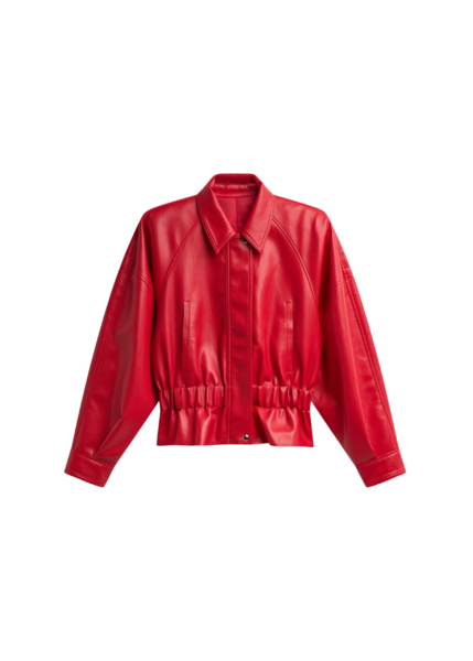 The Frankie Shop Kalsta Faux Leather Peplum Jacket - Red - Oversized Minimalist Jackets in Red - Shop at Luxury Shoes 
