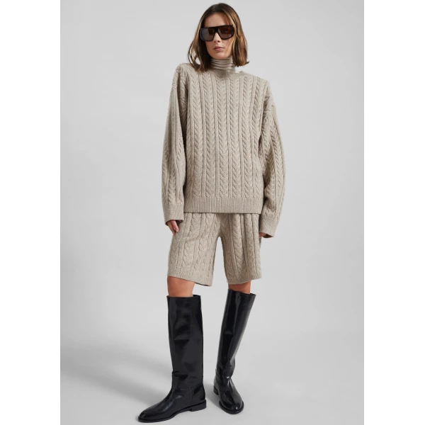 The Frankie Shop Karmoy Cable Knit Shorts - Beige - Oversized Minimalist Shorts in Beige - Shop at Luxury Shoes 