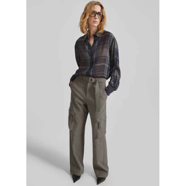 The Frankie Shop Kelly Double Weave Cargo Pants - Taupe Melange - Oversized Minimalist Pants in Beige - Shop at Luxury Shoes 