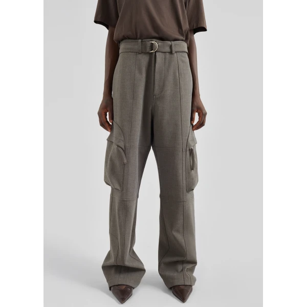 The Frankie Shop Kelly Double Weave Cargo Pants - Taupe Melange - Oversized Minimalist Pants in Beige - Shop at Luxury Shoes 