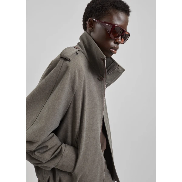 The Frankie Shop Kelly Padded Double Weave Blouson - Taupe Melange - Oversized Minimalist Jackets in Beige - Shop at Luxury Shoes 