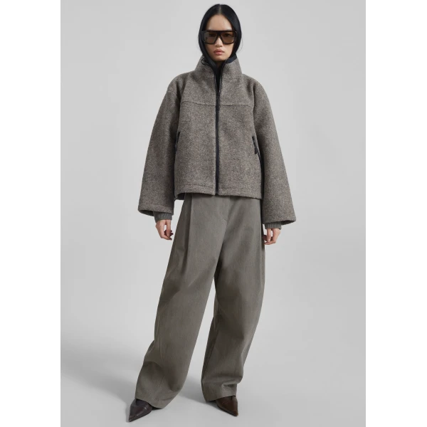 The Frankie Shop Kenei Fleece Zip Jacket - Greige Melange - Oversized Minimalist Jackets in Grey - Shop at Luxury Shoes 