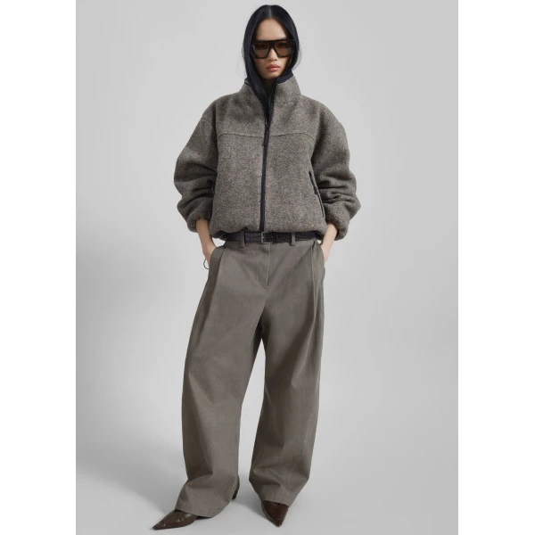 The Frankie Shop Kenei Fleece Zip Jacket - Greige Melange - Oversized Minimalist Jackets in Grey - Shop at Luxury Shoes 