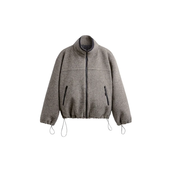 The Frankie Shop Kenei Fleece Zip Jacket - Greige Melange - Oversized Minimalist Jackets in Grey - Shop at Luxury Shoes 