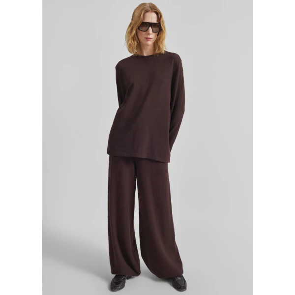 The Frankie Shop Kladno Knit Joggers - Brown - Oversized Minimalist Pants in Beige - Shop at Luxury Shoes 