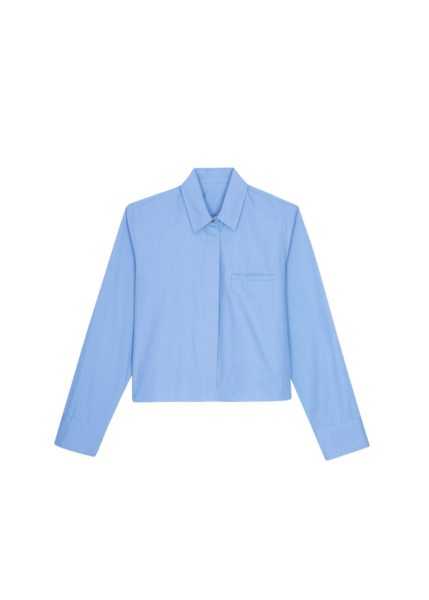 The Frankie Shop Kniva Cropped Shirt - Blue - Oversized Minimalist Tops in Blue - Shop at Luxury Shoes 