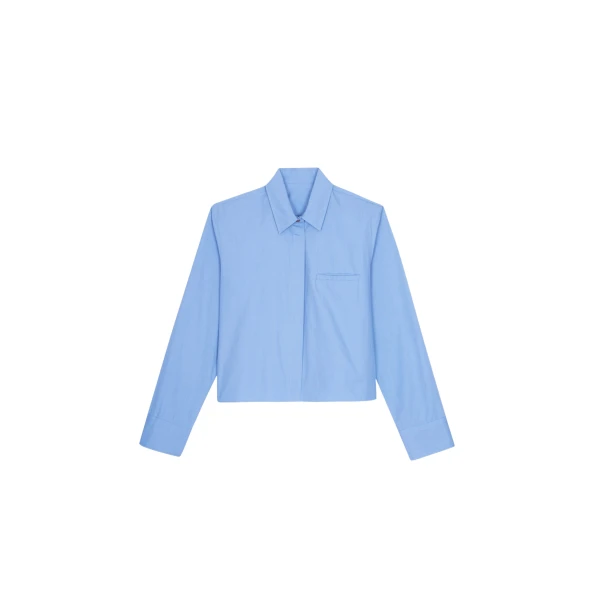 The Frankie Shop Kniva Cropped Shirt - Blue - Oversized Minimalist Tops in Blue - Shop at Luxury Shoes 