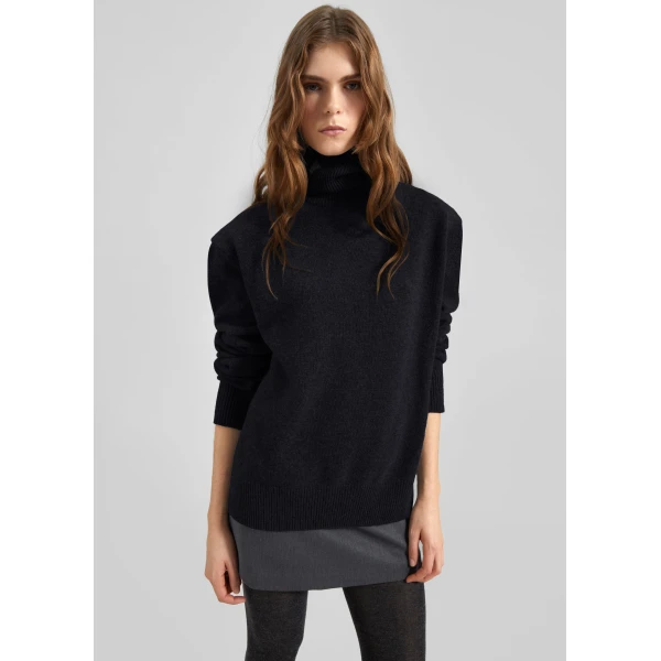 The Frankie Shop Koler Padded Knit Turtleneck - Black - Oversized Minimalist Knitwear in Black - Shop at Luxury Shoes 