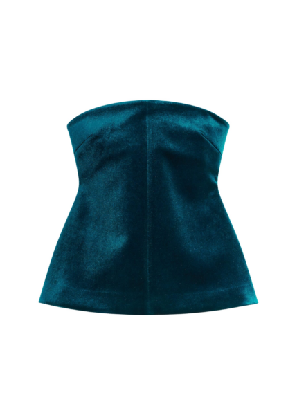 The Frankie Shop Laila Velvet Hourglass Bustier - Deep Green - Oversized Minimalist Tops in Green - Shop at Luxury Shoes 