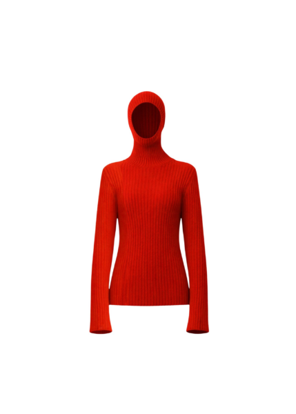 The Frankie Shop Larice Hooded Knit Top - Red - Oversized Minimalist Tops in Red - Shop at Luxury Shoes 