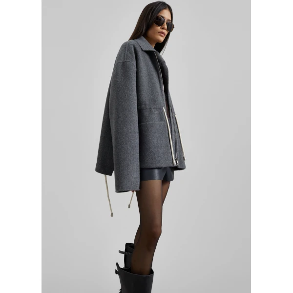 The Frankie Shop Lemvig Wool Drawstring Jacket - Grey - Oversized Minimalist Jackets in Grey - Shop at Luxury Shoes 