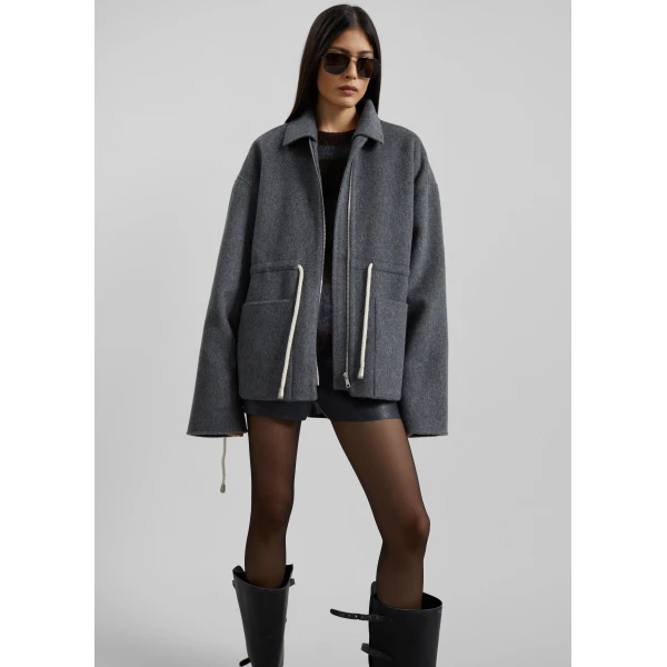 The Frankie Shop Lemvig Wool Drawstring Jacket - Grey - Oversized Minimalist Jackets in Grey - Shop at Luxury Shoes 