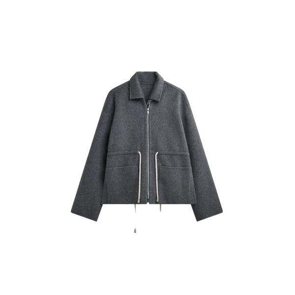 The Frankie Shop Lemvig Wool Drawstring Jacket - Grey - Oversized Minimalist Jackets in Grey - Shop at Luxury Shoes 