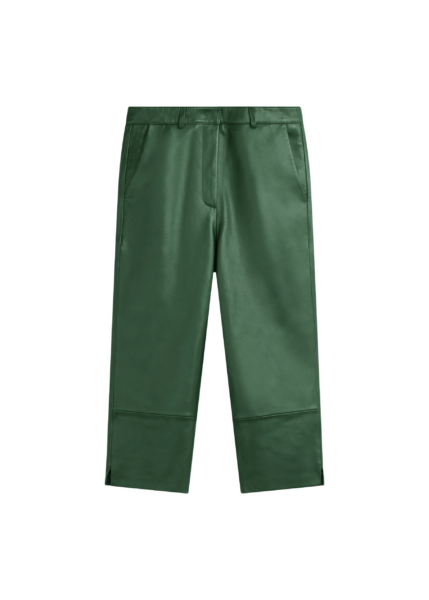 The Frankie Shop Lior Leather Capri Pants - Emerald - Oversized Minimalist Pants in Green - Shop at Luxury Shoes 
