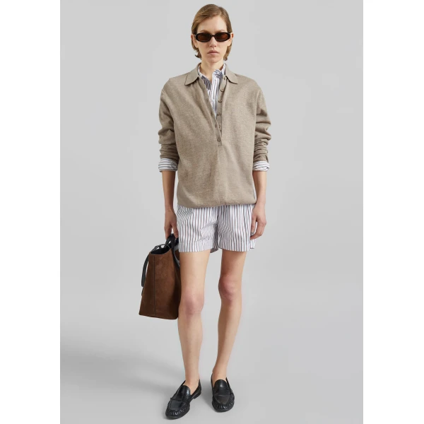 The Frankie Shop Lory Striped Cotton Shorts - Dark Red/Light Blue - Oversized Minimalist Shorts in Multicolour - Shop at Luxury Shoes 