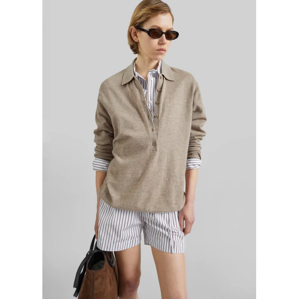 The Frankie Shop Lory Striped Cotton Shorts - Dark Red/Light Blue - Oversized Minimalist Shorts in Multicolour - Shop at Luxury Shoes 