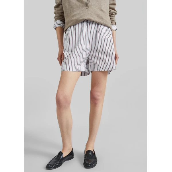 The Frankie Shop Lory Striped Cotton Shorts - Dark Red/Light Blue - Oversized Minimalist Shorts in Multicolour - Shop at Luxury Shoes 