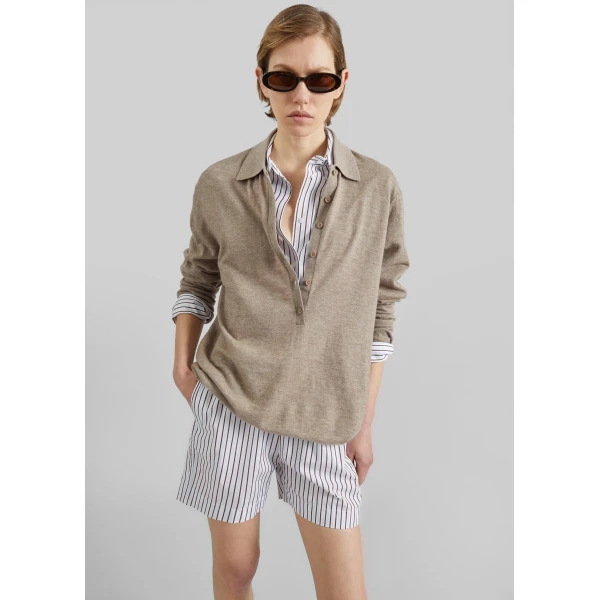 The Frankie Shop Lory Striped Cotton Shorts - Dark Red/Light Blue - Oversized Minimalist Shorts in Multicolour - Shop at Luxury Shoes 