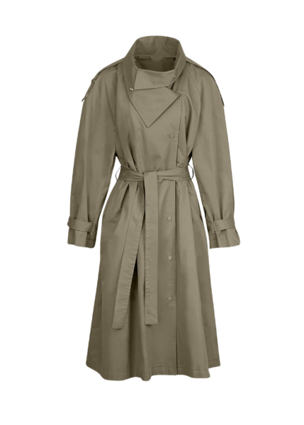 The Frankie Shop Lottie Wing Collar Trench Coat - Olive - Oversized Minimalist Coats in Green - Shop at Luxury Shoes 