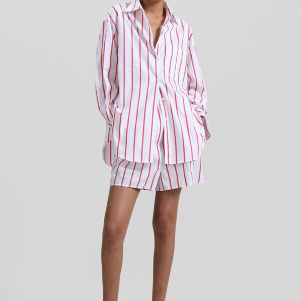 The Frankie Shop Lui Striped Cotton Shirt - White/Red Stripe - Oversized Minimalist Tops in Multicolour - Shop at Luxury Shoes 