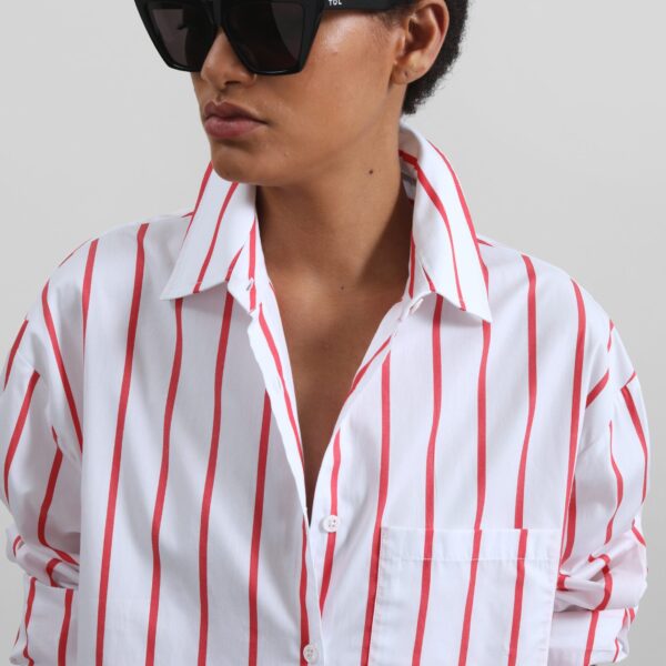 The Frankie Shop Lui Striped Cotton Shirt - White/Red Stripe - Oversized Minimalist Tops in Multicolour - Shop at Luxury Shoes 