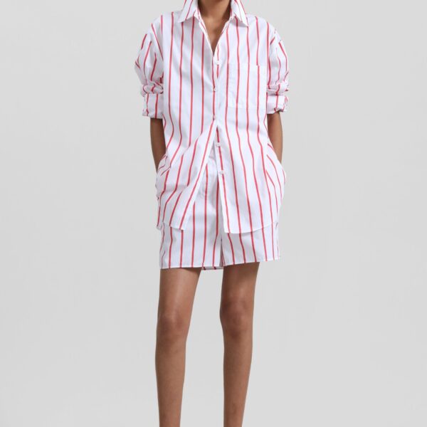 The Frankie Shop Lui Striped Cotton Shirt - White/Red Stripe - Oversized Minimalist Tops in Multicolour - Shop at Luxury Shoes 