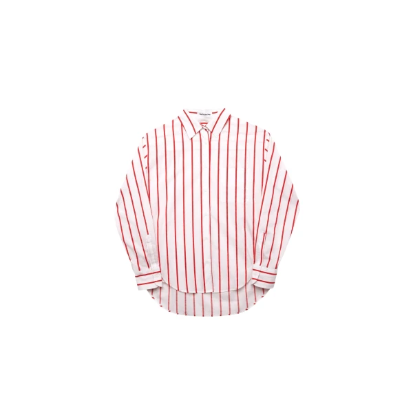 The Frankie Shop Lui Striped Cotton Shirt - White/Red Stripe - Oversized Minimalist Tops in Multicolour - Shop at Luxury Shoes 