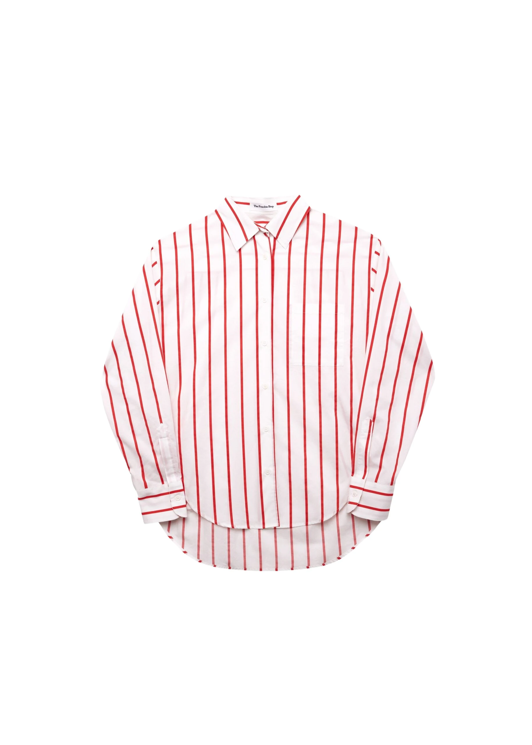 The Frankie Shop Lui Striped Cotton Shirt - White/Red Stripe - Oversized Minimalist Tops in Multicolour - Shop at Luxury Shoes 