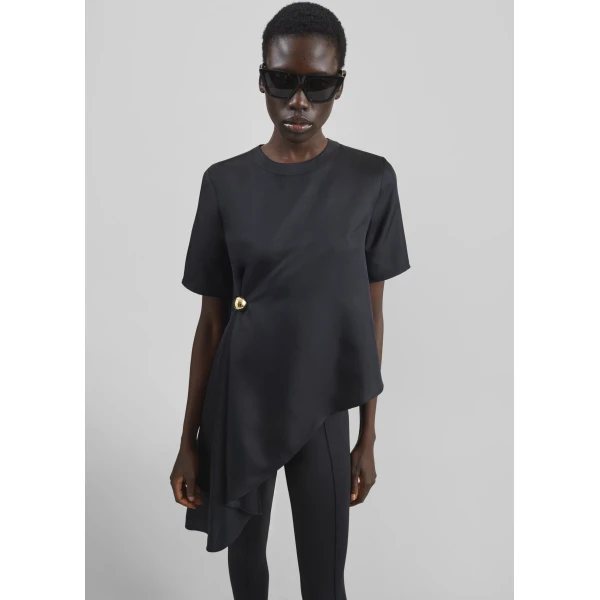 The Frankie Shop Madea Asymmetric Silk Twill Top - Black - Oversized Minimalist Tops in Black - Shop at Luxury Shoes 