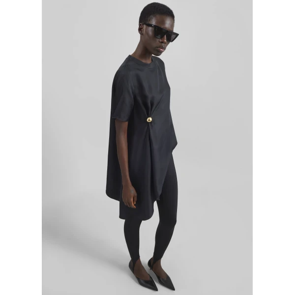 The Frankie Shop Madea Asymmetric Silk Twill Top - Black - Oversized Minimalist Tops in Black - Shop at Luxury Shoes 