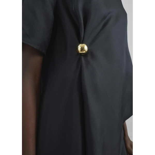 The Frankie Shop Madea Asymmetric Silk Twill Top - Black - Oversized Minimalist Tops in Black - Shop at Luxury Shoes 