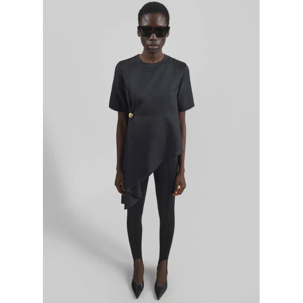The Frankie Shop Madea Asymmetric Silk Twill Top - Black - Oversized Minimalist Tops in Black - Shop at Luxury Shoes 