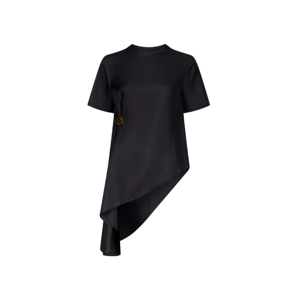 The Frankie Shop Madea Asymmetric Silk Twill Top - Black - Oversized Minimalist Tops in Black - Shop at Luxury Shoes 