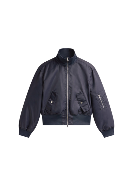 The Frankie Shop Maloy Cropped Bomber Jacket - Navy - Oversized Minimalist Jackets in Blue - Shop at Luxury Shoes 