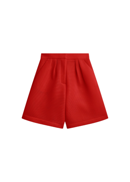 The Frankie Shop Marfa Mesh Pleated Bermuda Shorts - Red - Oversized Minimalist Shorts in Red - Shop at Luxury Shoes 
