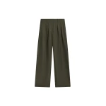 The Frankie Shop Marfa Pleated Silk Trousers - Khaki - Oversized Minimalist Pants in Green - Shop at Luxury Shoes 