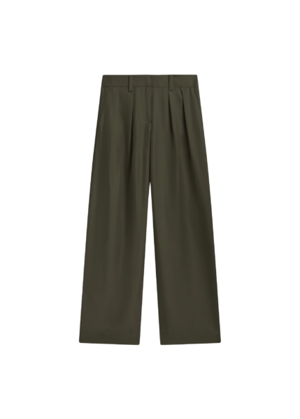 The Frankie Shop Marfa Pleated Silk Trousers - Khaki - Oversized Minimalist Pants in Green - Shop at Luxury Shoes 