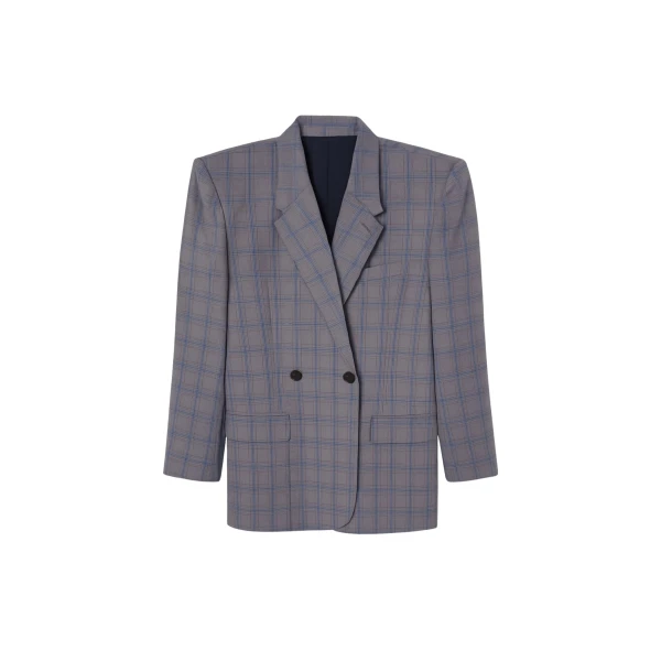 The Frankie Shop Marnay Padded Blazer - Grey Plaid - Oversized Minimalist Jackets in Multicolour - Shop at Luxury Shoes 