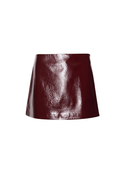 The Frankie Shop Mary Crackled Faux Leather Mini Skirt - Burgundy - Oversized Minimalist Skirts in Red - Shop at Luxury Shoes 