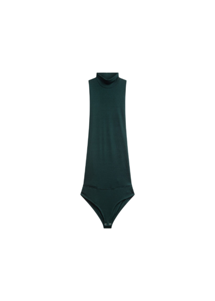 The Frankie Shop Maxen Mock Neck Bodysuit - Deep Green - Oversized Minimalist Bikini in Green - Shop at Luxury Shoes 