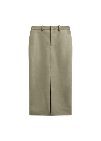 The Frankie Shop Maybelle Faux Leather Front Slit Pencil Skirt - Sage - Oversized Minimalist Skirts in Green - Shop at Luxury Shoes 