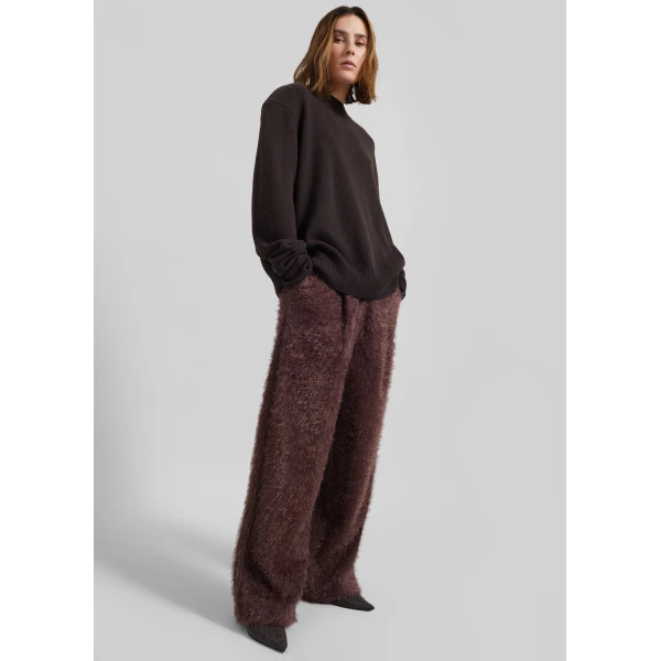 The Frankie Shop Melker Furry Pants - Mauve Brown - Oversized Minimalist Pants in Beige - Shop at Luxury Shoes 