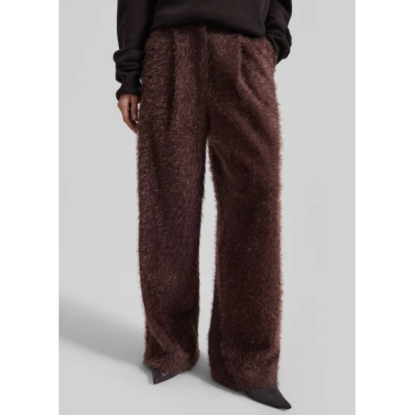 The Frankie Shop Melker Furry Pants - Mauve Brown - Oversized Minimalist Pants in Beige - Shop at Luxury Shoes 