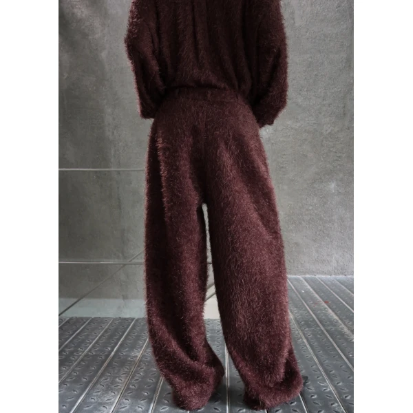 The Frankie Shop Melker Furry Pants - Mauve Brown - Oversized Minimalist Pants in Beige - Shop at Luxury Shoes 