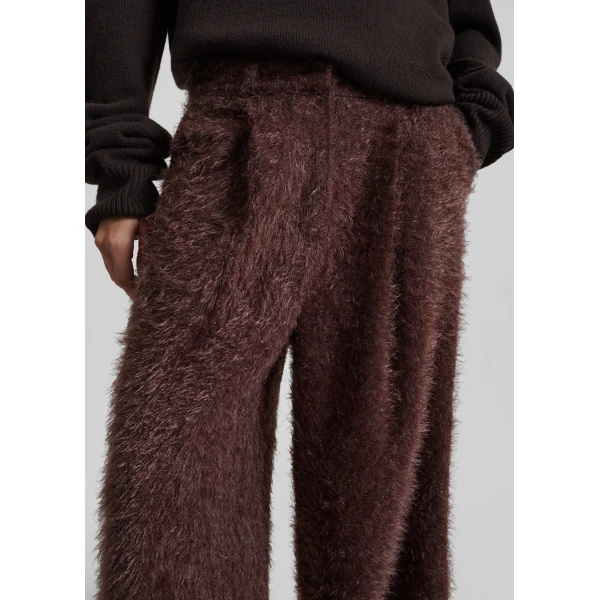 The Frankie Shop Melker Furry Pants - Mauve Brown - Oversized Minimalist Pants in Beige - Shop at Luxury Shoes 