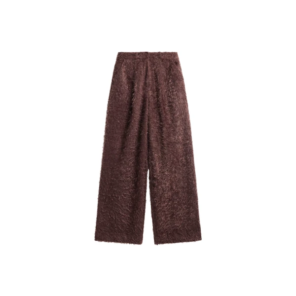 The Frankie Shop Melker Furry Pants - Mauve Brown - Oversized Minimalist Pants in Beige - Shop at Luxury Shoes 