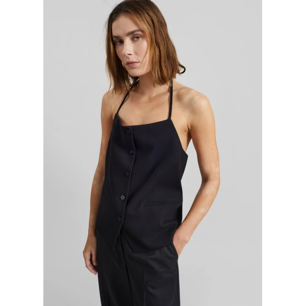 The Frankie Shop Melwin Halter Vest - Black - Oversized Minimalist Tops in Black - Shop at Luxury Shoes 
