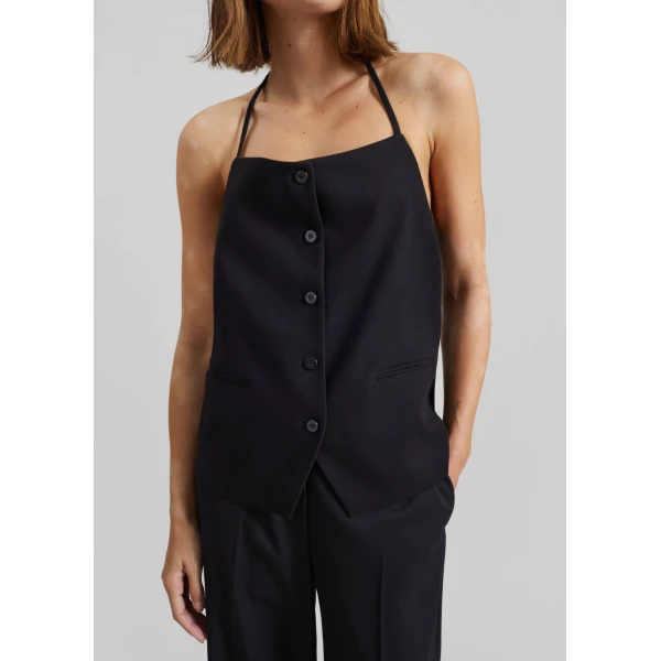 The Frankie Shop Melwin Halter Vest - Black - Oversized Minimalist Tops in Black - Shop at Luxury Shoes 