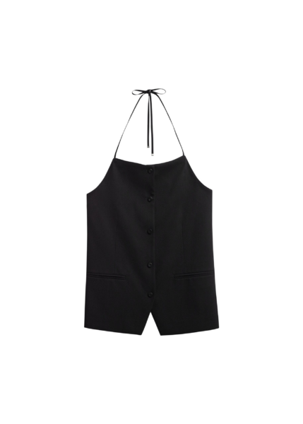 The Frankie Shop Melwin Halter Vest - Black - Oversized Minimalist Tops in Black - Shop at Luxury Shoes 